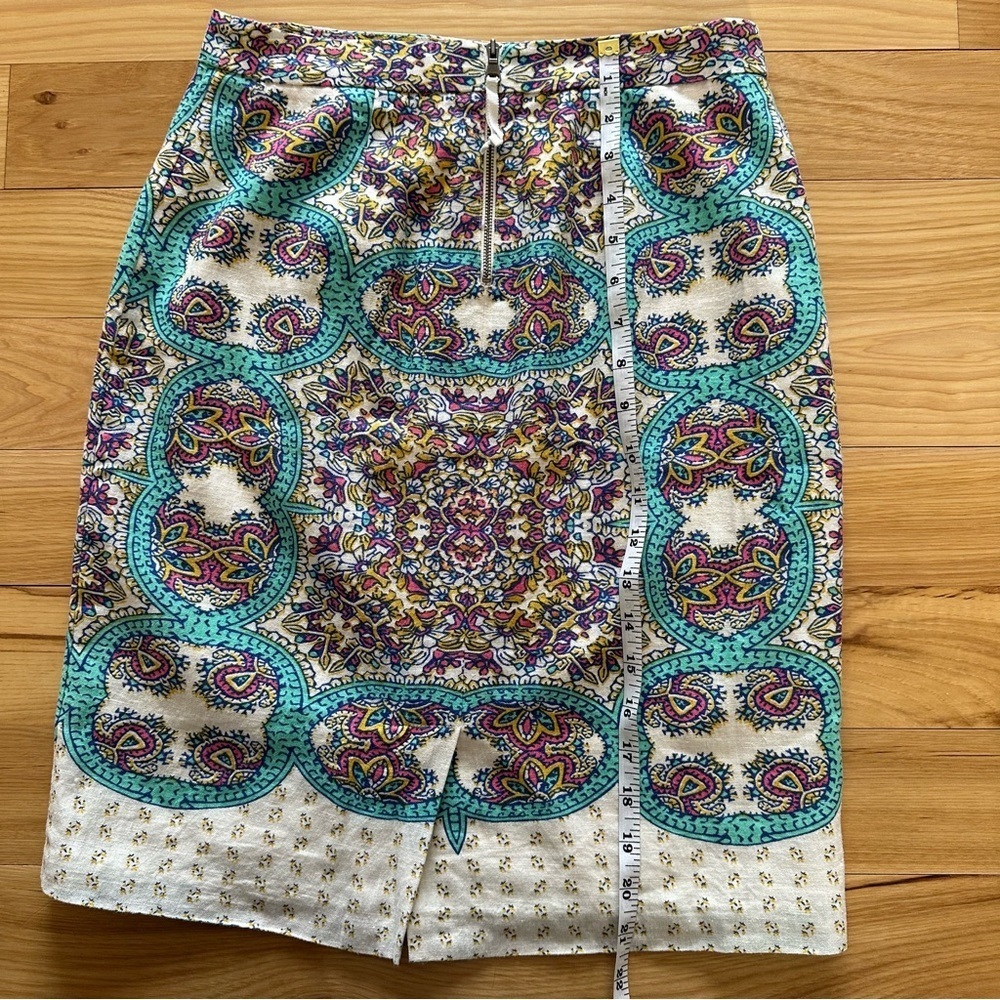 Maeve Turquoise Blue Pink Ivory Floral Print Skirt 2 Anthropologie Linen Blend - Picture 10 of 14